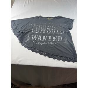 “Cowboys Wanted Happiness Required Within” Black Lace Poncho  Top western